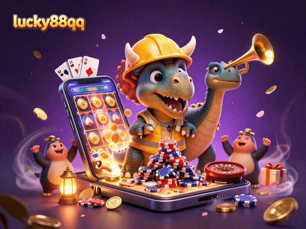 Engage in thrilling gameplay at lucky88qq with vibrant slot reels and casino elements.