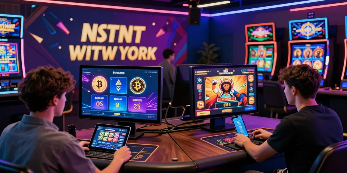 Scène de jeu en ligne mettant en avant le casino crypto retrait instantané, joueurs engagés profitant de jeux de casino avec des graphismes animés.