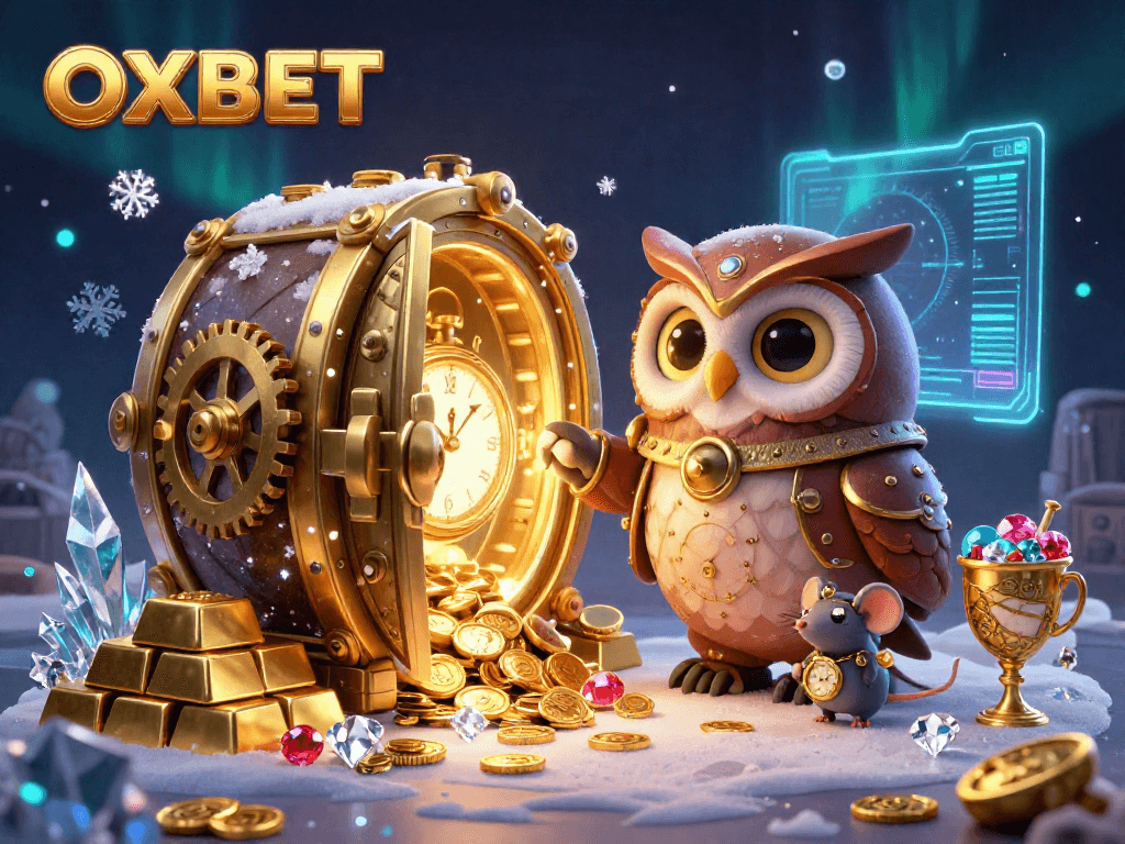 Experience the vibrant OXBET casino adventure with steampunk characters amidst gold and jewels.