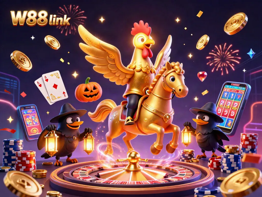 Experience winning moments at W88 link with golden coins, vibrant casino games, and festive ambience.