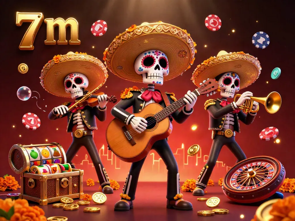 Experience thrilling action with 7 m as a lively mariachi band plays among lively casino elements.