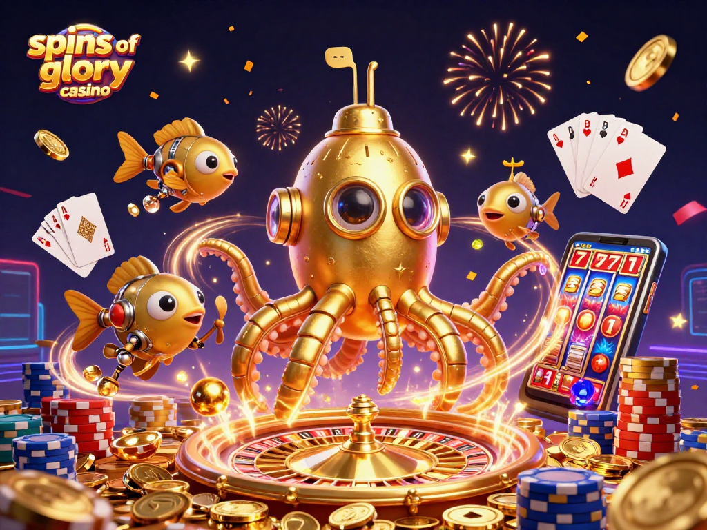 Experience the excitement of spins of glory casino with a vibrant 3D underwater scene filled with gaming elements.