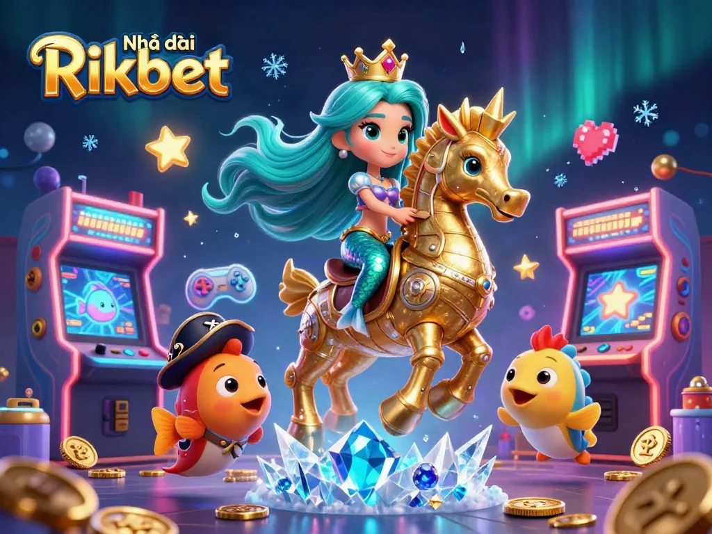 Engage with Nhà cái Rikbet in an exciting 3D cartoon gaming universe featuring vibrant characters and casino elements.