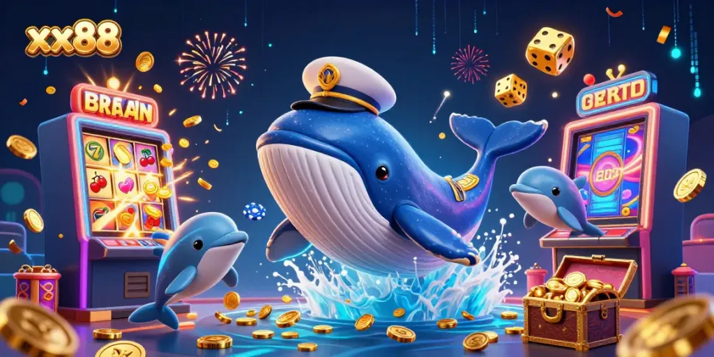 Engage with xx88's vibrant casino adventure featuring a whimsical whale and winning elements.