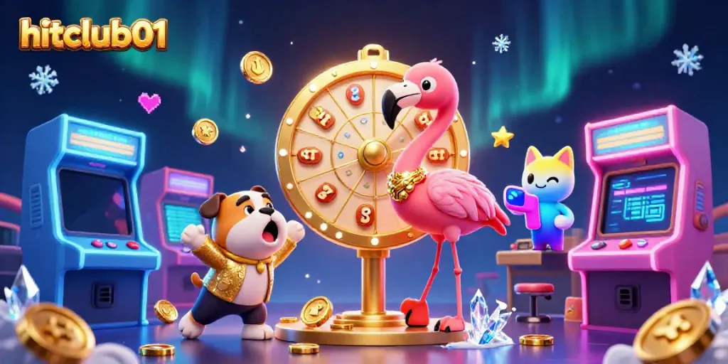 Experience the excitement of hitclub01 as a flamingo game show host spins a giant prize wheel with a bulldog contestant.
