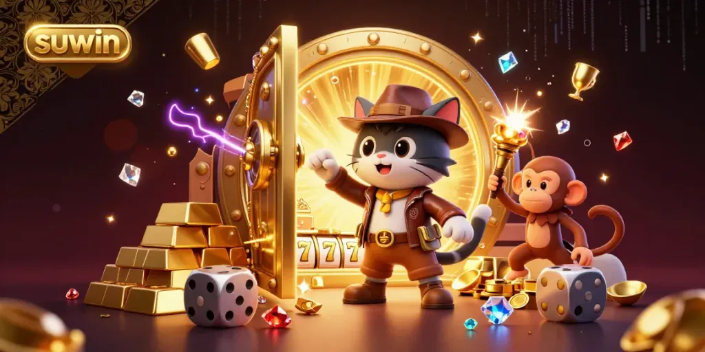 Engage in thrilling gameplay at the suwin casino, featuring explorer characters and vibrant treasures.