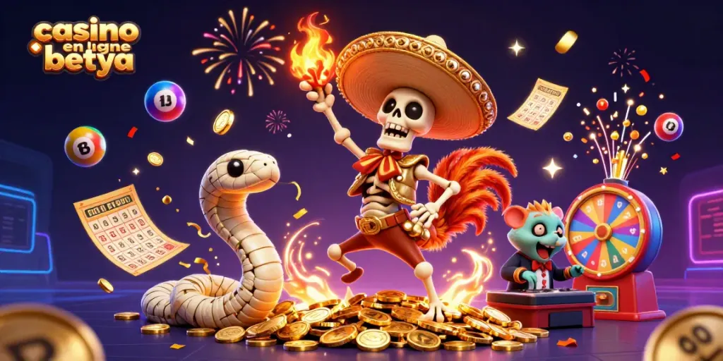 Engage in thrilling gameplay at casino en ligne betya with vibrant characters and celebratory elements.