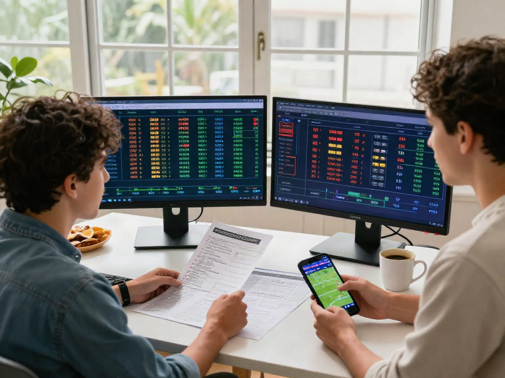 Meilleur site de pari en ligne: parieur enthousiaste analysant les cotes dans un bureau moderne.