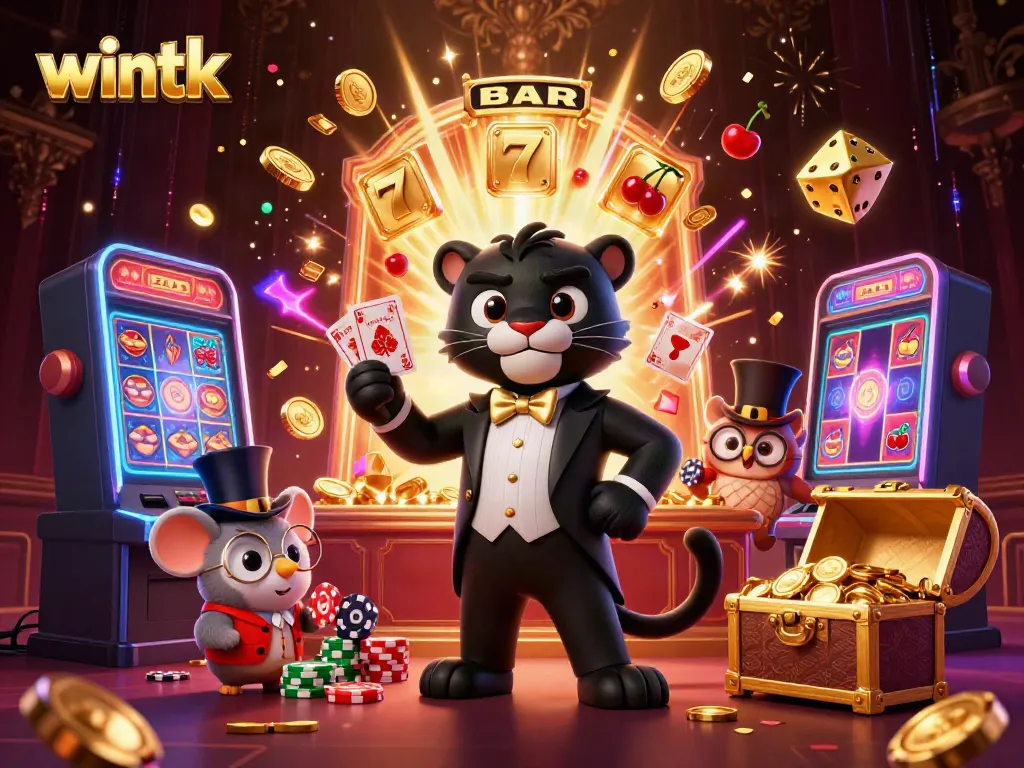 Experience the excitement of wintk with a panther dealer, lucky owl, and vibrant casino elements.