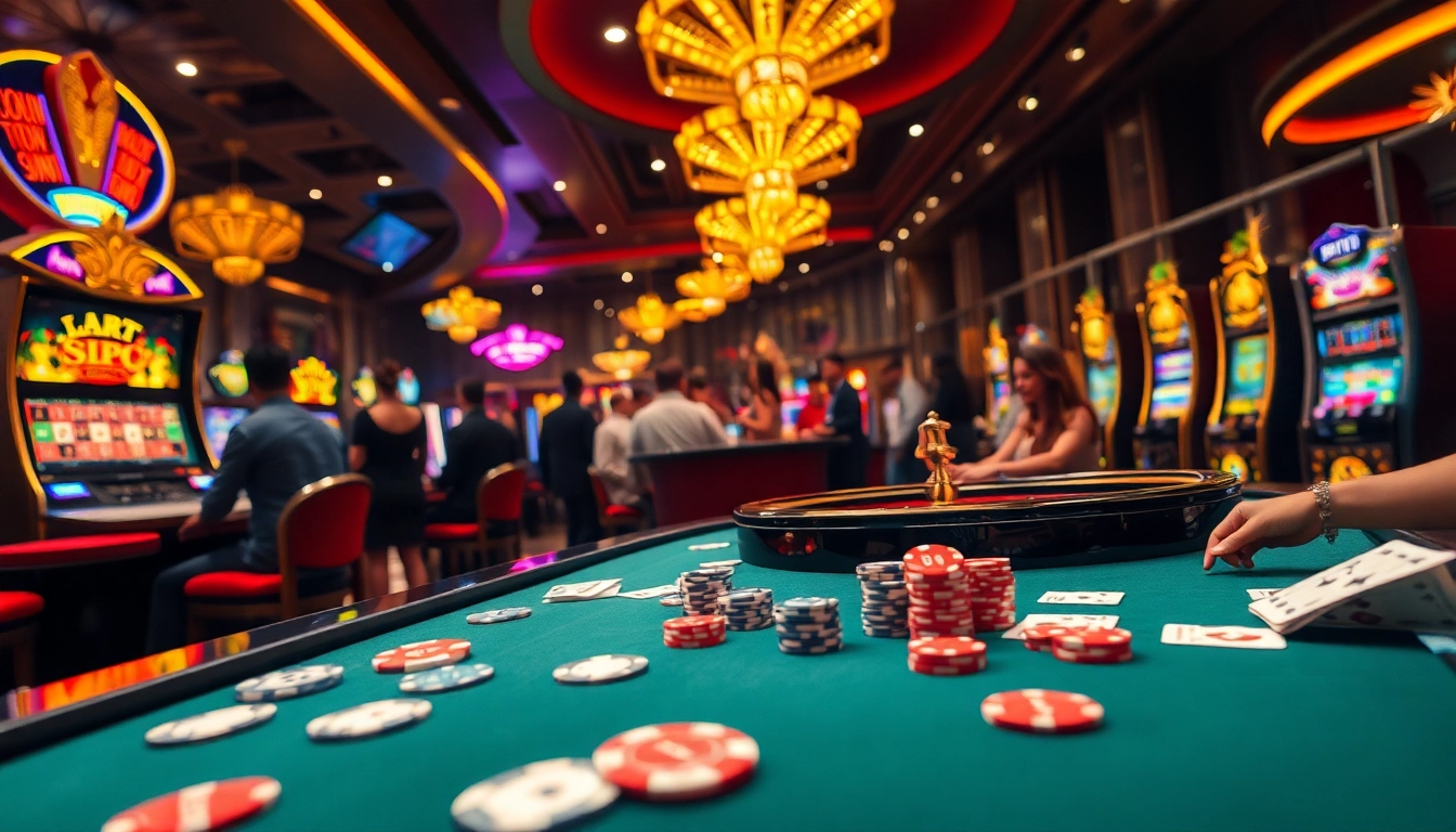 Experience high-stakes excitement with SAO BET at a luxurious casino featuring vibrant slot machines and engaging players.