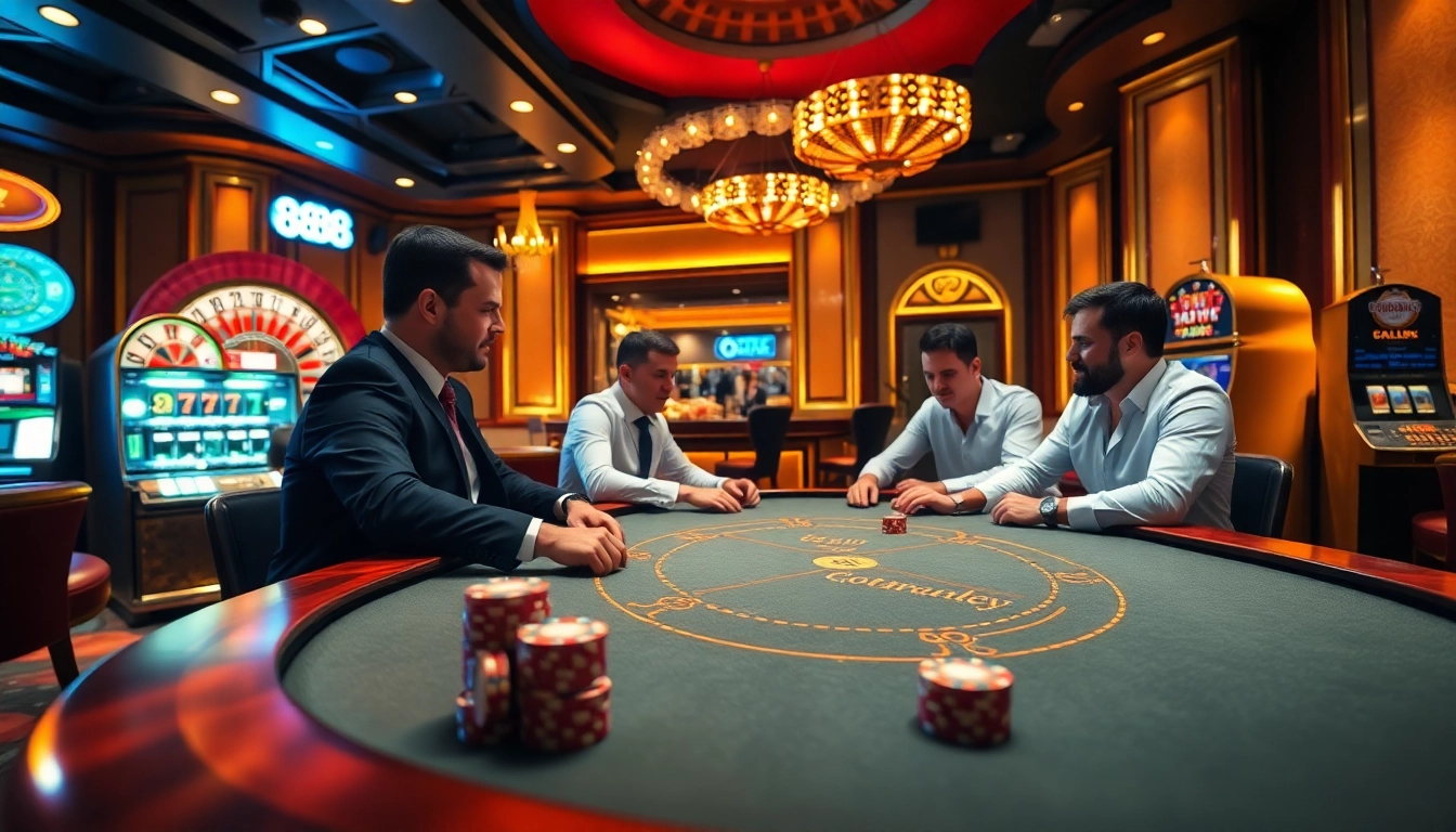 Engaged players enjoying poker at 888b's luxurious casino table under warm lights.