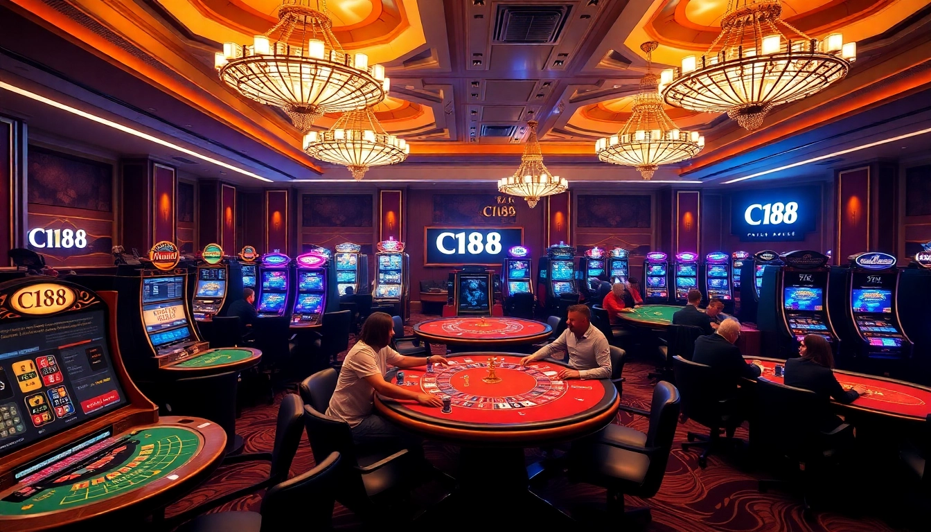 Experience C168's thrilling casino atmosphere with vibrant gaming tables and high-end slots.
