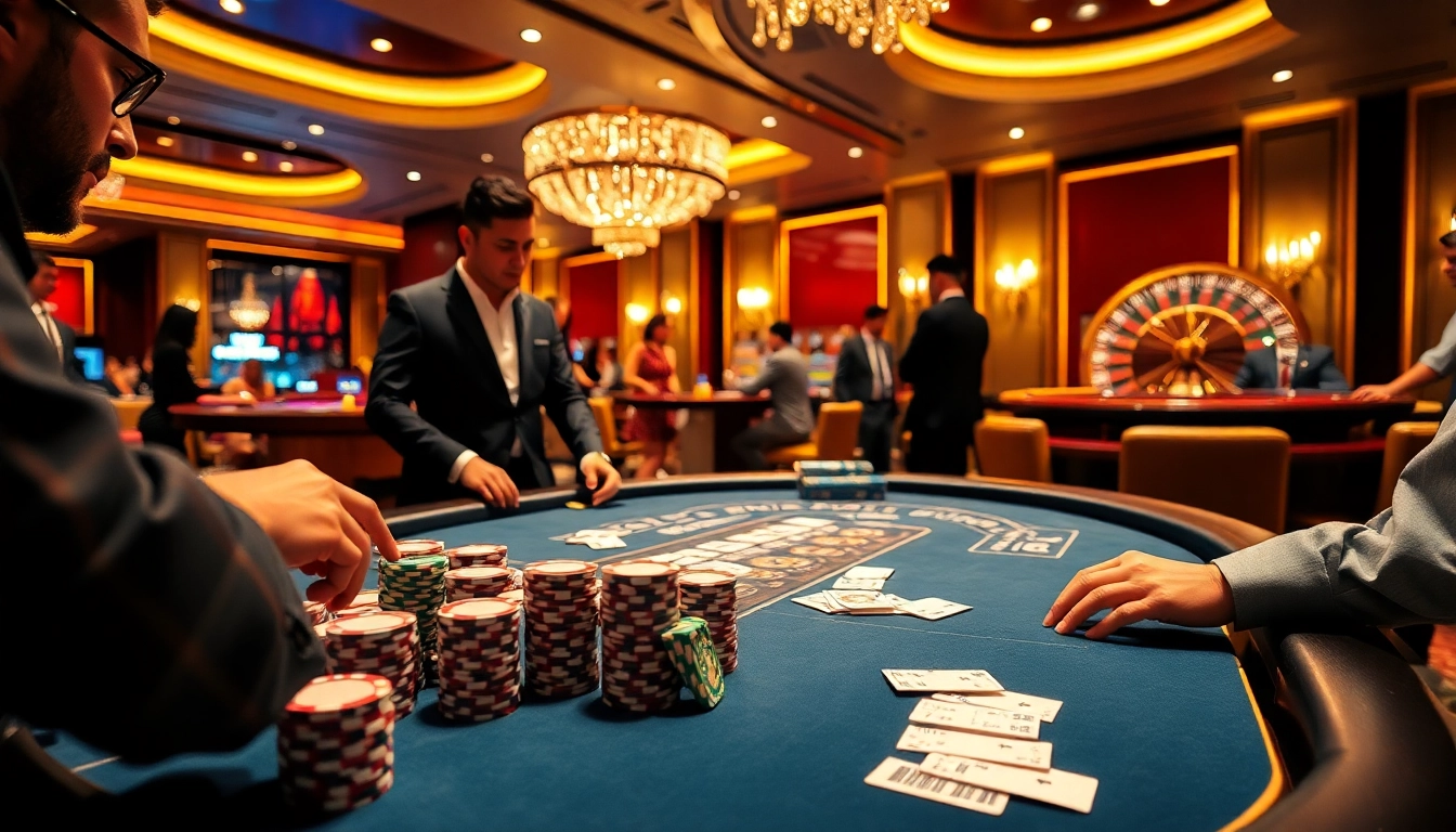 Experience high-stakes poker at DOLA789's luxurious casino tables, showcasing excitement and strategy.