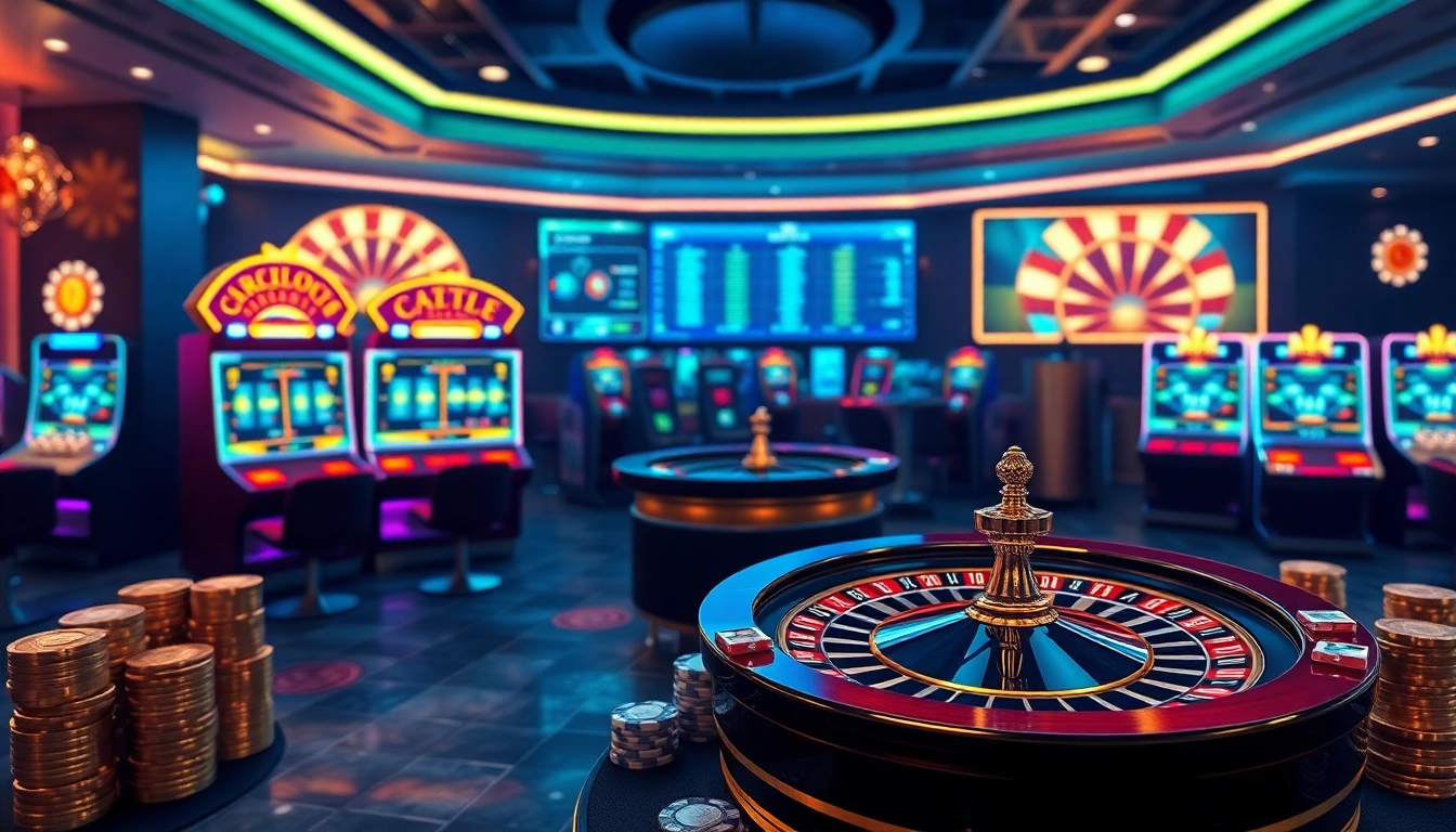 Experience the thrill of casino crypto en ligne with vibrant slot machines and roulette wheels.