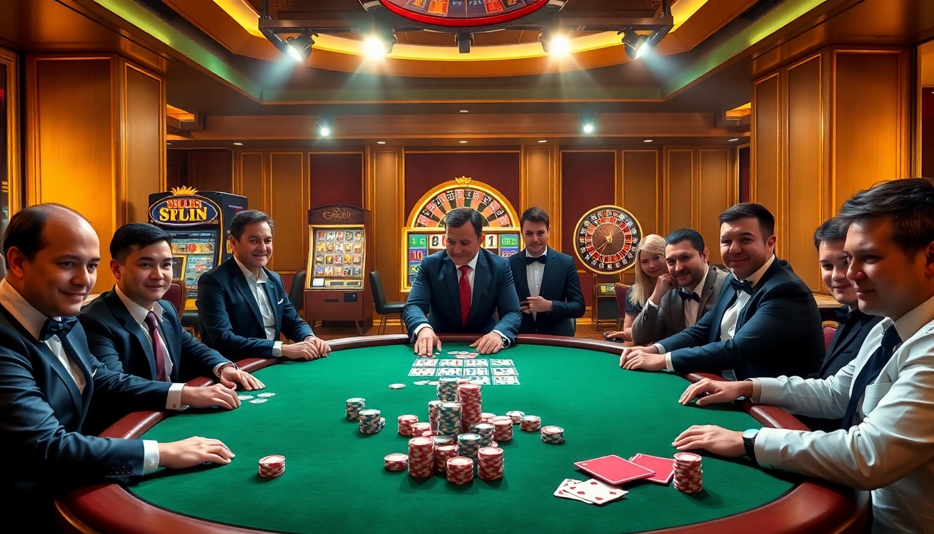 Experience the excitement of 555win com at a luxurious poker table with vibrant casino elements.