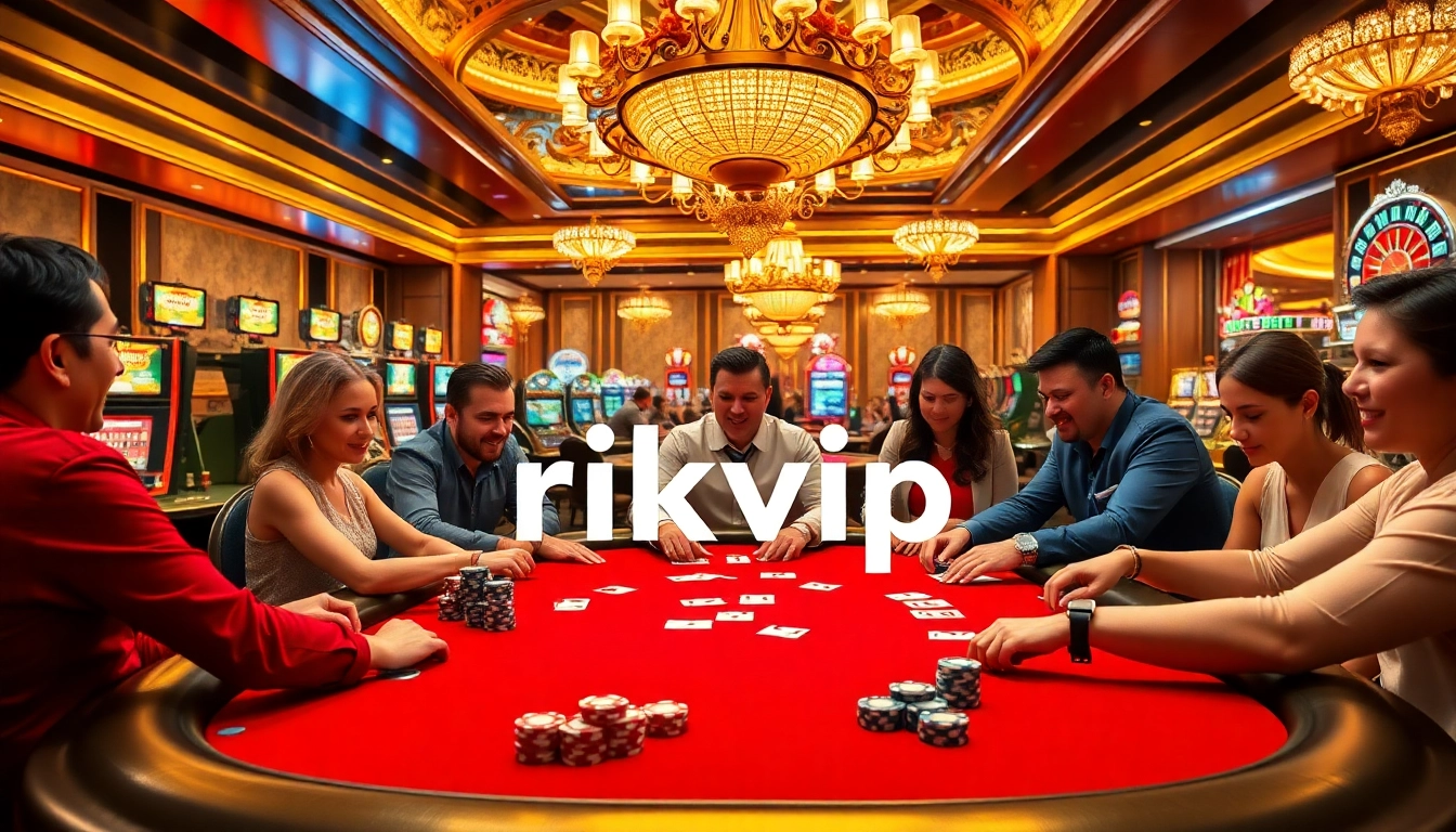 Players experiencing the thrill of gambling at a vibrant rikvip casino table.
