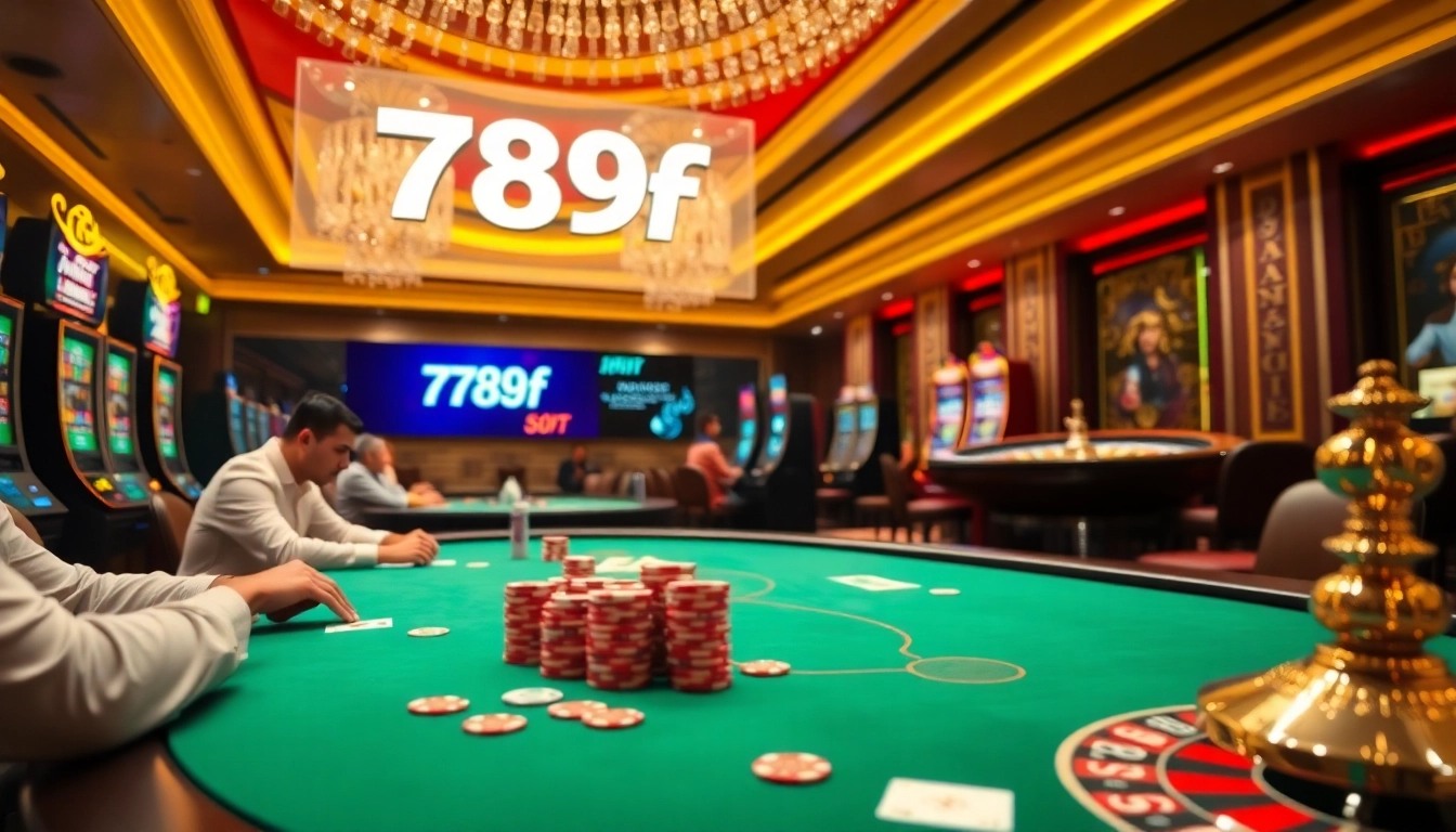 Excited players strategizing at the 789f poker table in a luxurious casino environment.