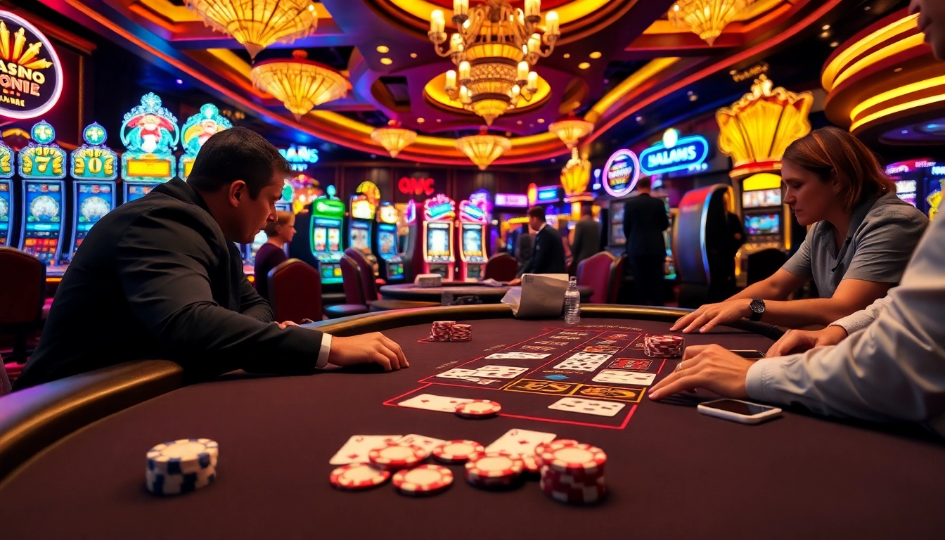 Jouer à des jeux de casino en ligne légal en France avec des joueurs près d'une table de blackjack.