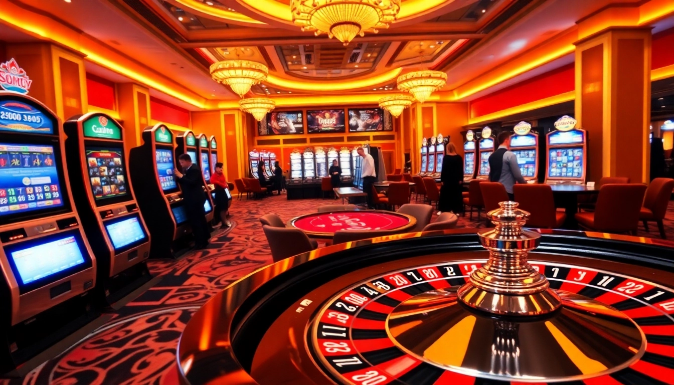 Jouer aux jeux passionnants dans un casino en ligne avec tables de jeux et ambiance chaleureuse.