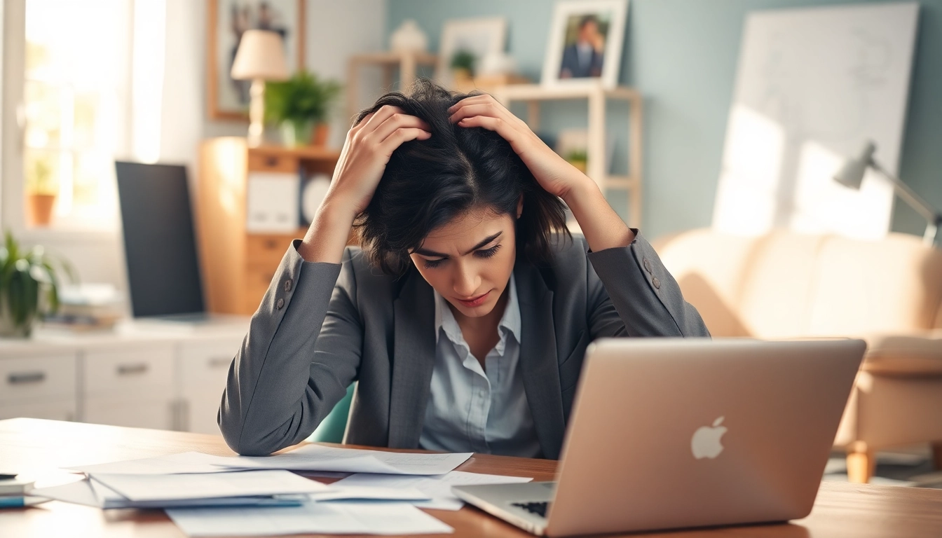Person experiencing health anxiety is ruining my life while overwhelmed at a desk.