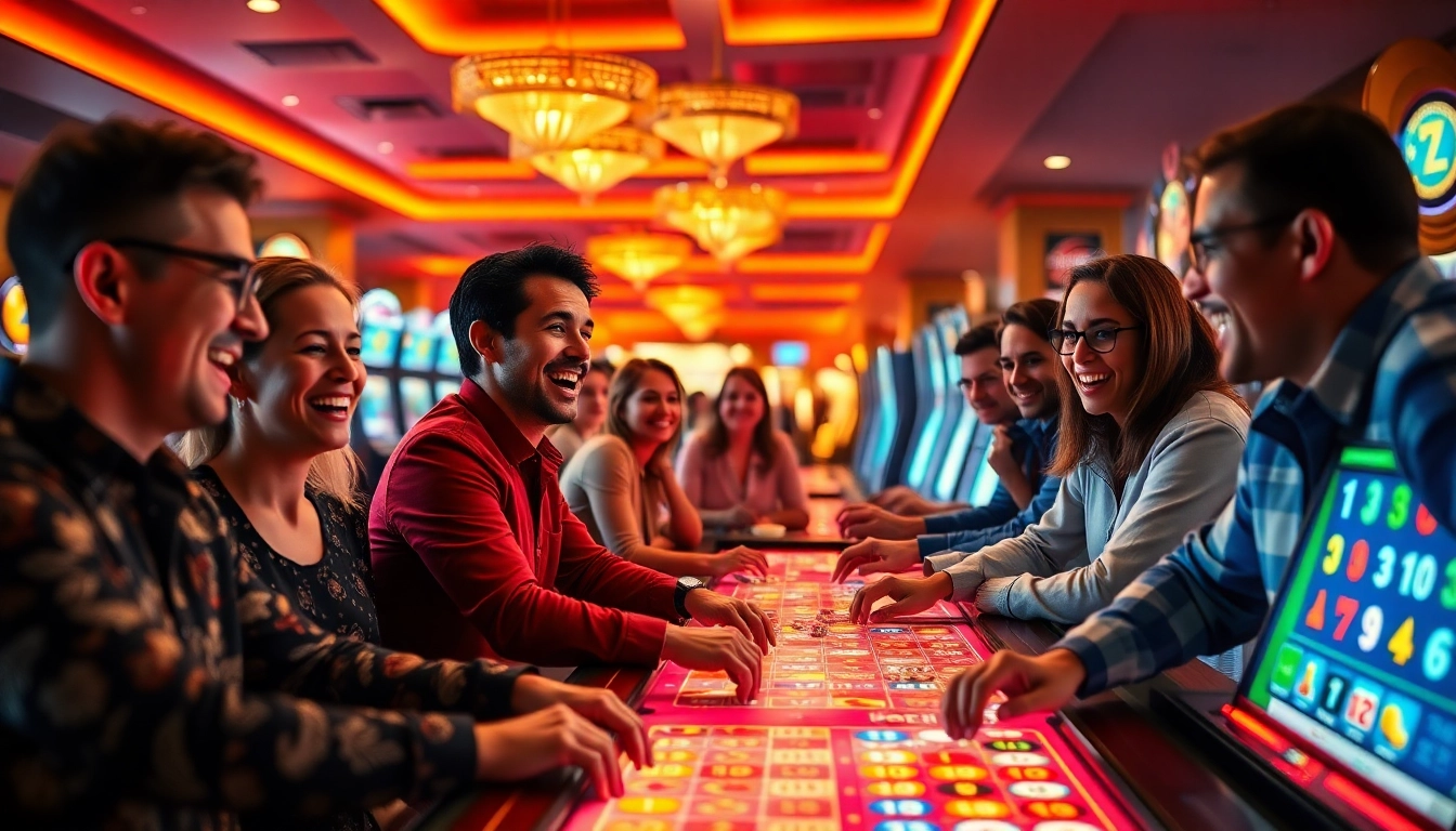 Jouer à des jeux de casino en ligne dans une ambiance dynamique et colorée.