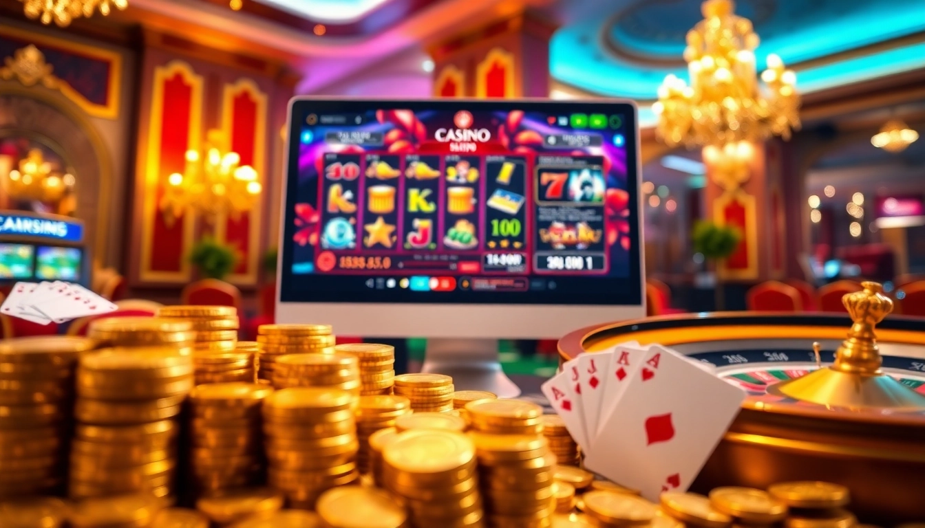 Jouez à des jeux de casino en ligne captivants dans un environnement luxueux rempli de richesse.
