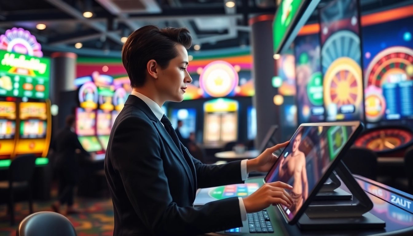 Jouer à casino en ligne avec un croupier professionnel dans un environnement de jeu virtuel dynamique.