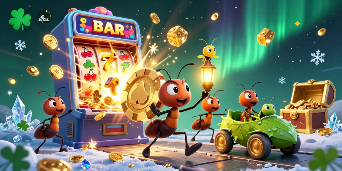 Join the hit club in this dynamic 3D casino illustration featuring ants heisting a giant poker chip amidst a jackpot explosion.