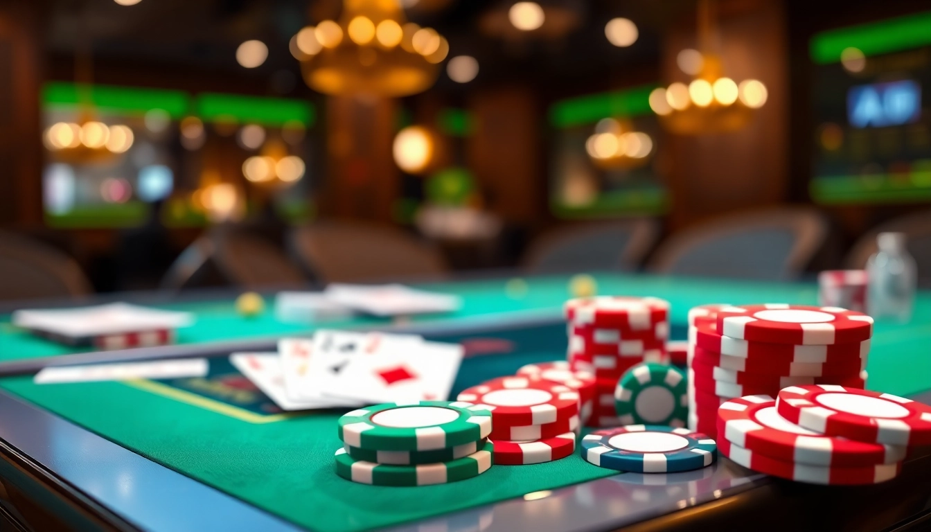 Jouer à l'application poker avec des cartes colorées et des jetons sur un fond élégant.