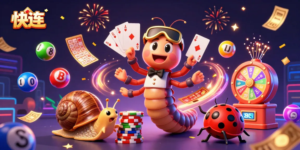 Jouez avec 快连 dans cette illustration de casino animée remplie de ballons de loterie et de confettis.
