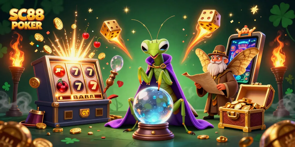 Experience thrilling wins with SC88 POKER in this vibrant casino scene featuring characters and games.