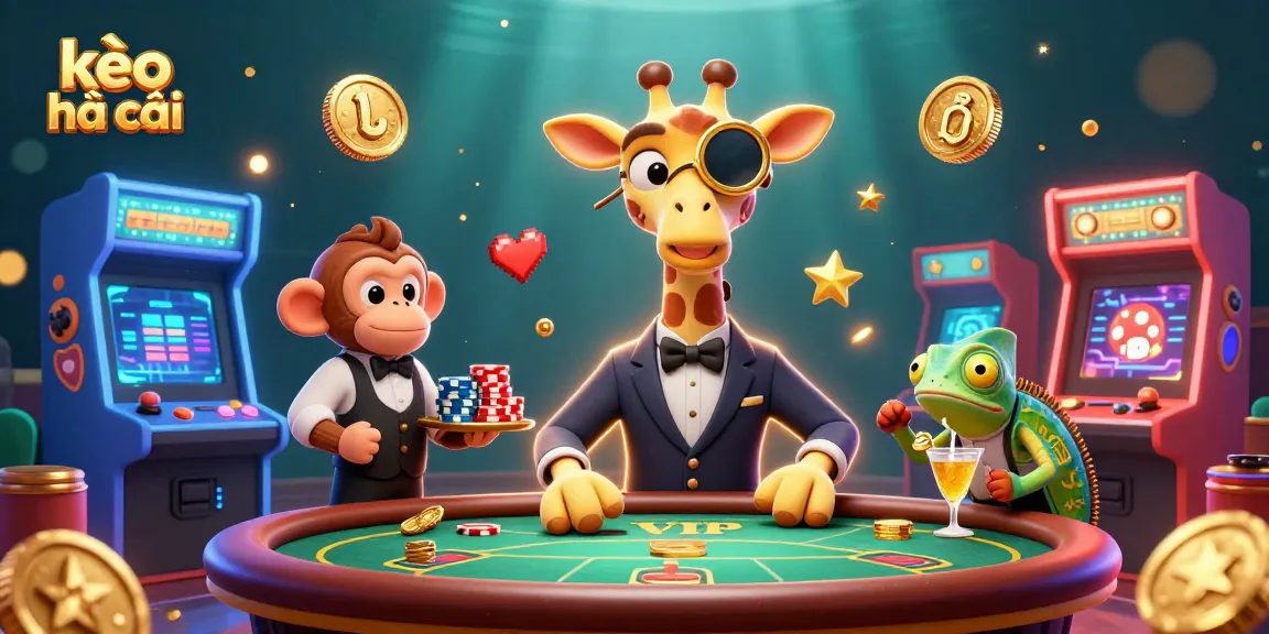 Engage with the kèo nhà cái scene featuring a charming giraffe in a casino setting, surrounded by vibrant gambling elements and action.
