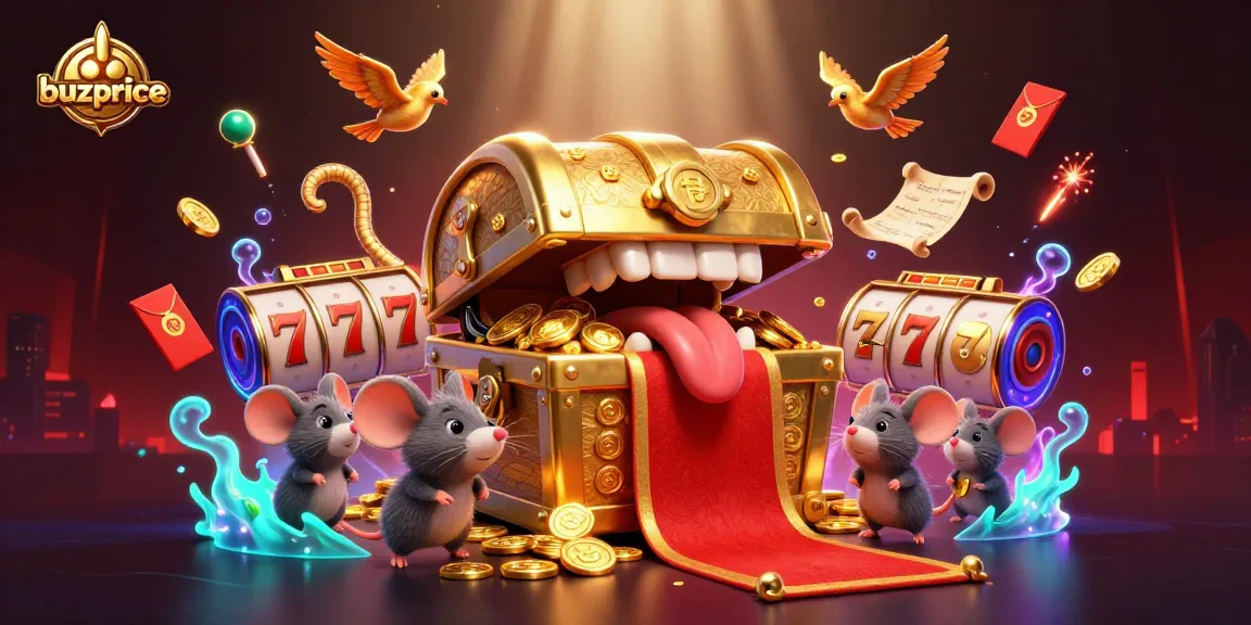 Experience thrilling wins with buzprice at this vibrant casino-themed illustration showcasing jackpots and slot reels.