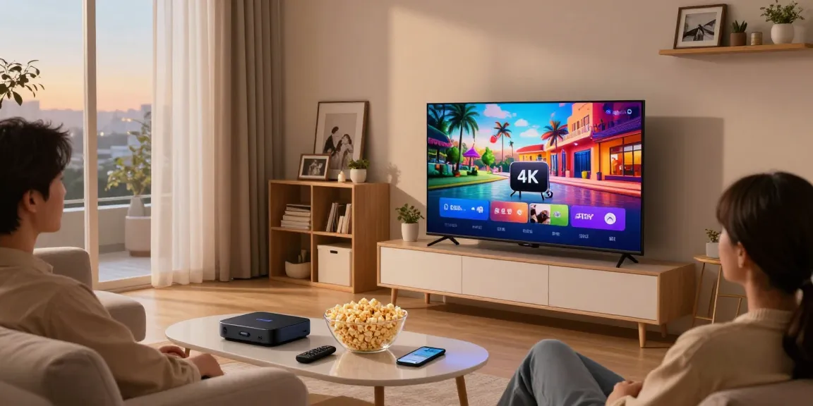 Regardez votre abonnement IPTV sur un grand écran 4K dans un salon moderne et accueillant.