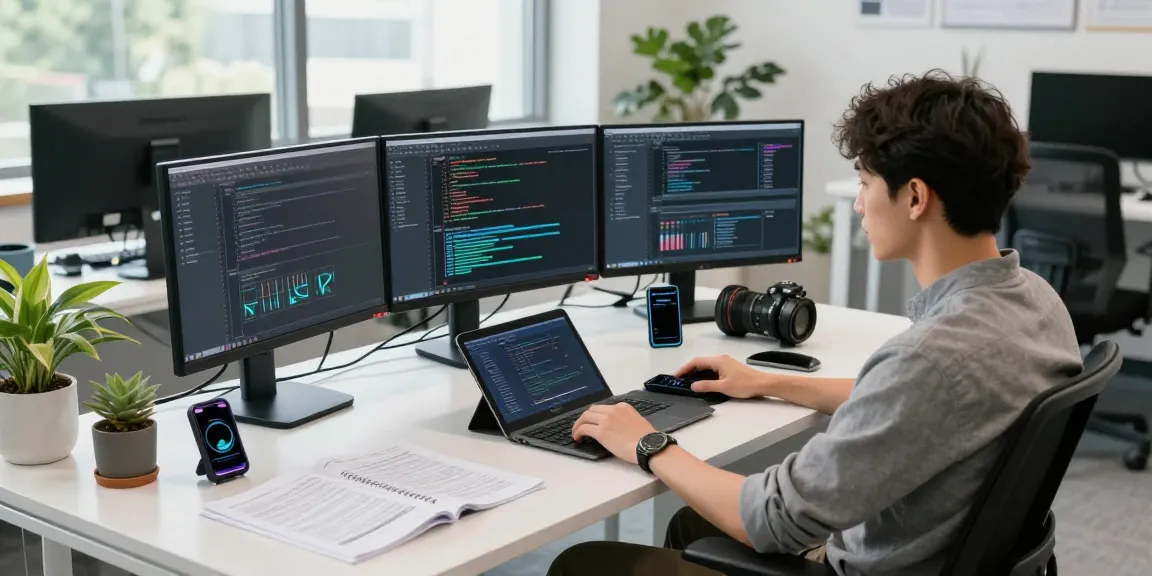 Capture du meilleur logiciel espion dans un environnement de développement moderne avec des appareils technologiques.