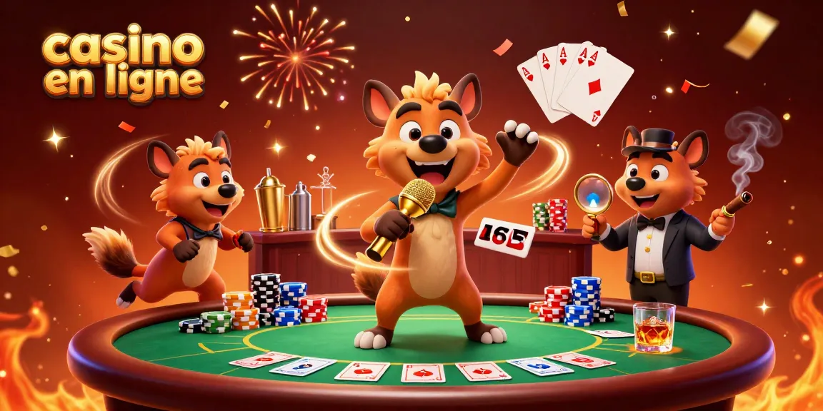 Vivez l'action du casino en ligne avec une représentation animée de hyènes gérant un club comique.