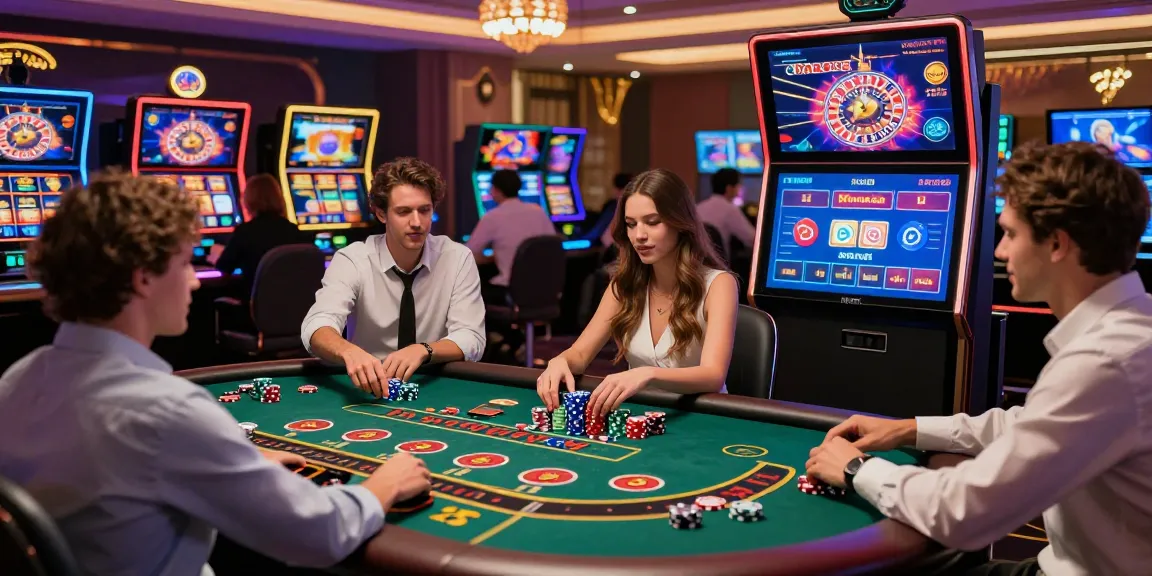 Ambiance de casino en ligne avec joueurs savourant des jeux de table et des machines à sous virtuelles.