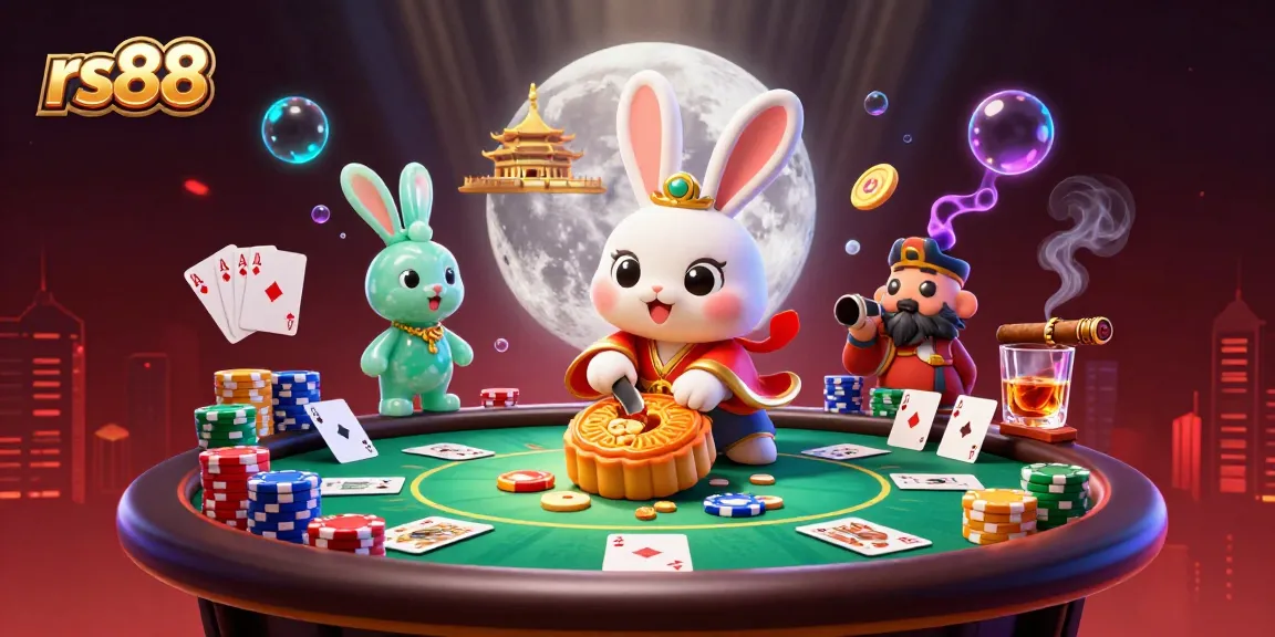 Experience the excitement of rs88 gaming as the moon rabbit reveals poker chips from golden mooncakes.