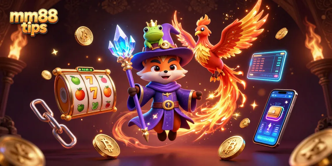 Experience the excitement with mm88 tips in a vibrant casino scene featuring a wizard and phoenix.