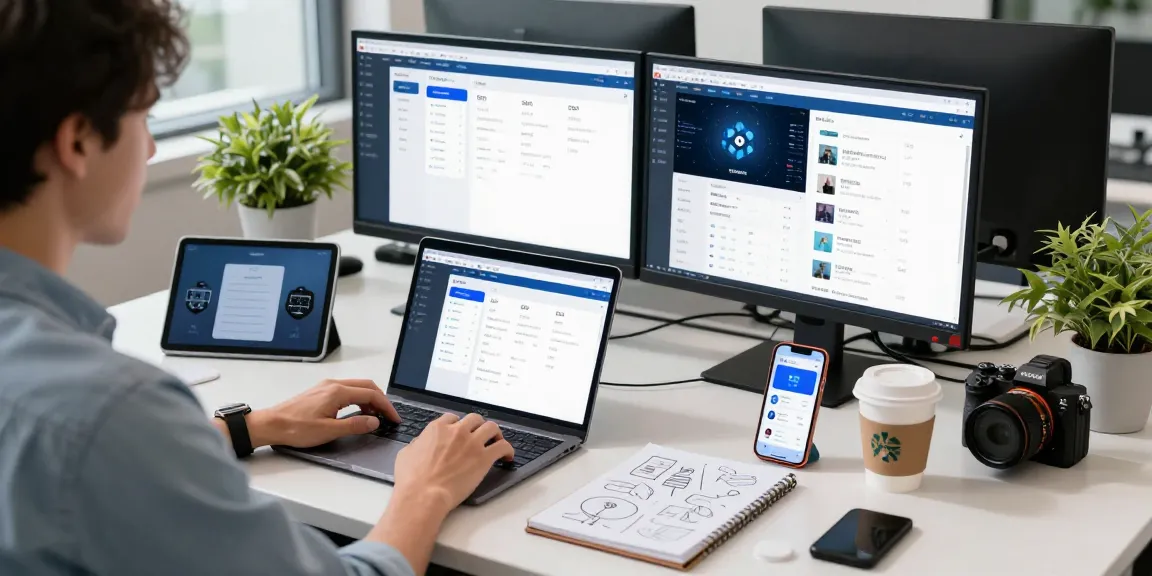 Configuration de surveillance d'application espion sur smartphone, analyste dans un bureau moderne avec des appareils et des dispositifs de sécurité.
