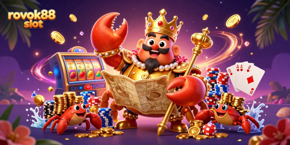 Experience thrilling rokok88 slot action with vibrant scenes featuring a golden crab emperor and lucky symbols.