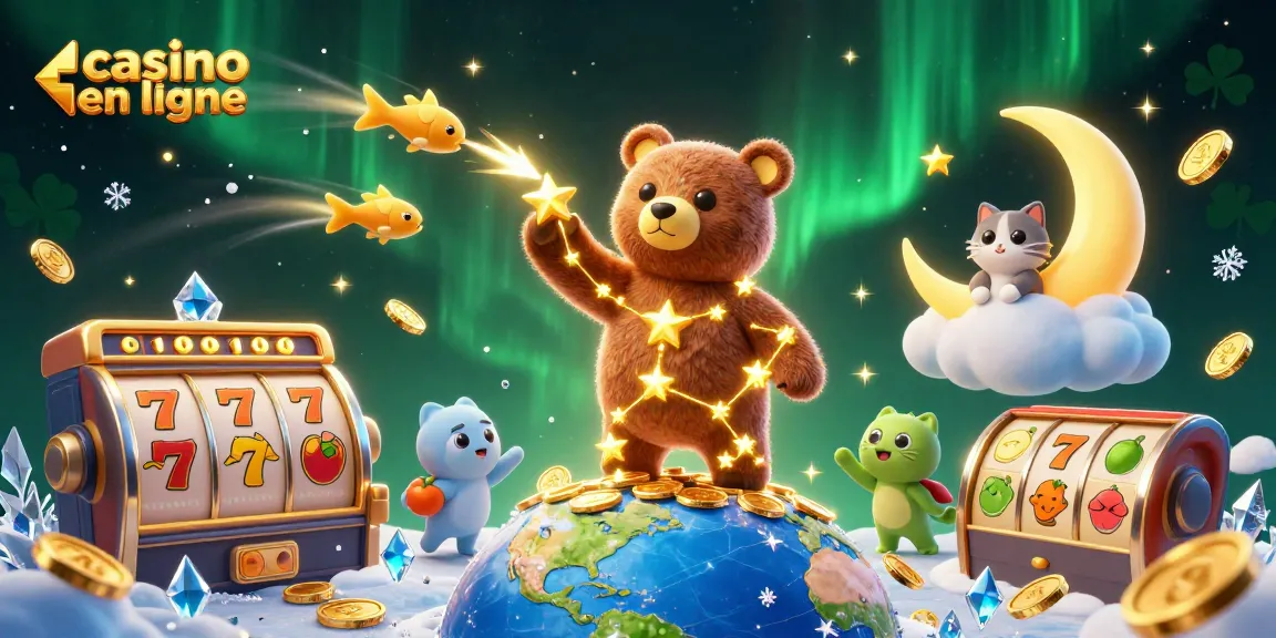 Gagnez avec le casino en ligne grâce à un ours constellation lumineux et des machines à sous colorées.