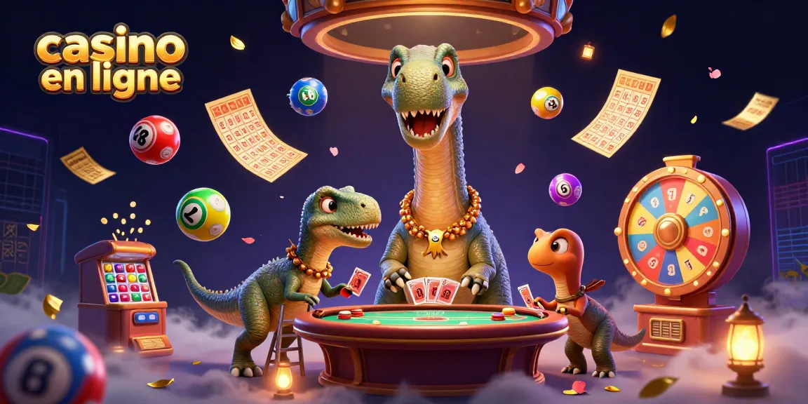 Les jeux captivants de casino en ligne illustrés par un brontosaure majestueux et un croupier raptor.