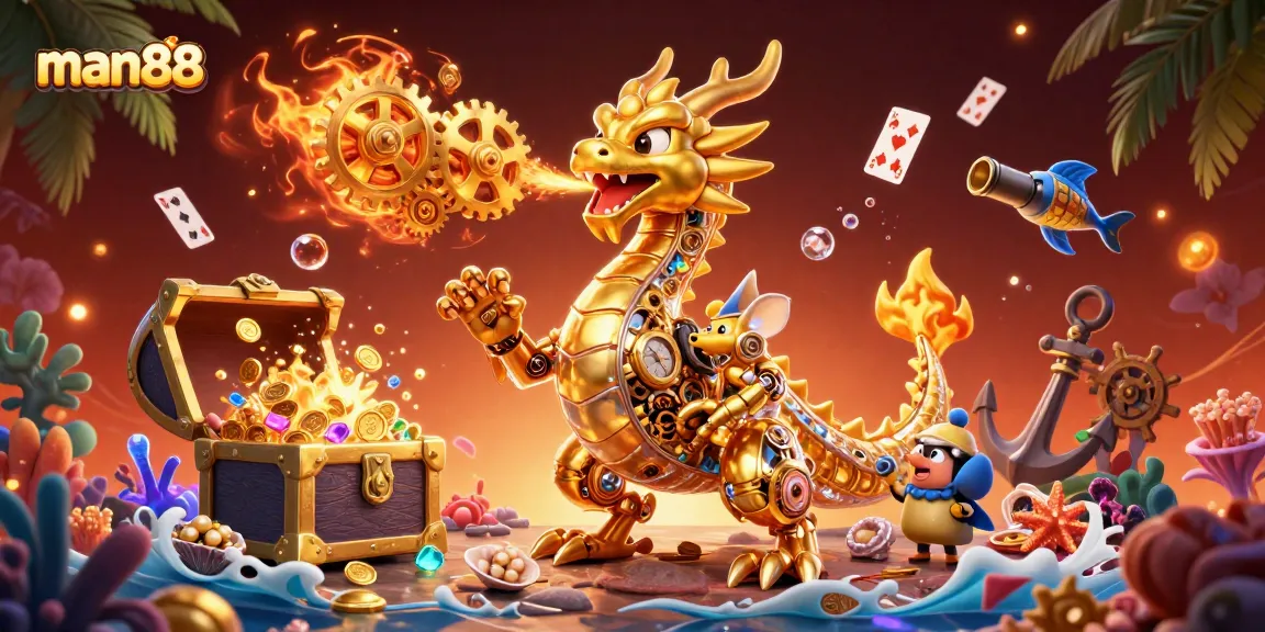Experience thrilling gameplay with man88's golden dragon, showcasing slots and excitement!