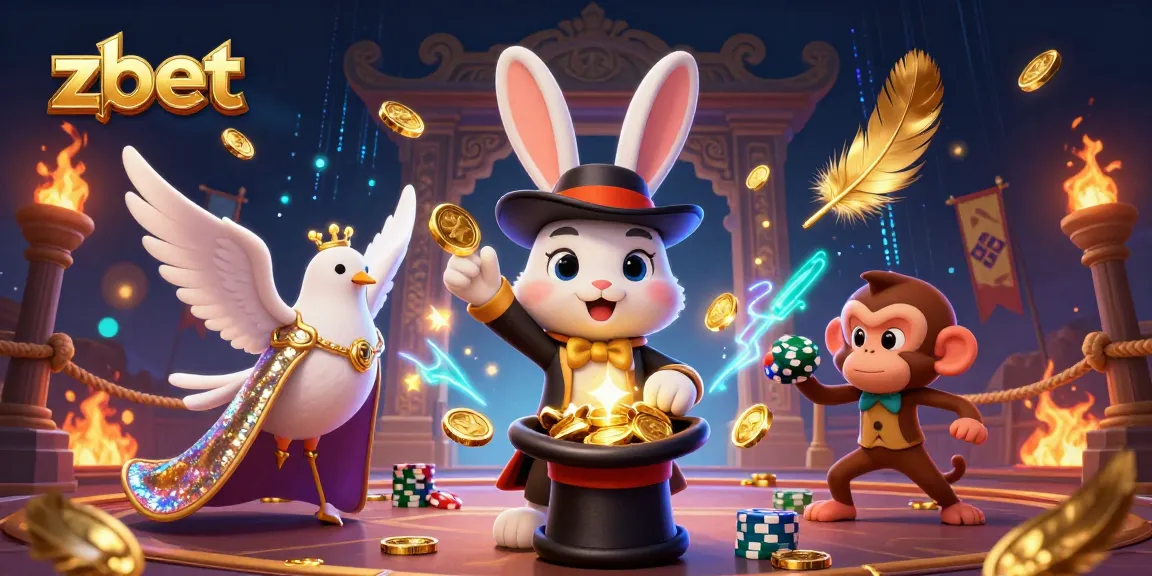 Engage with zbet's thrilling gaming adventure featuring a magician rabbit and exciting casino elements.