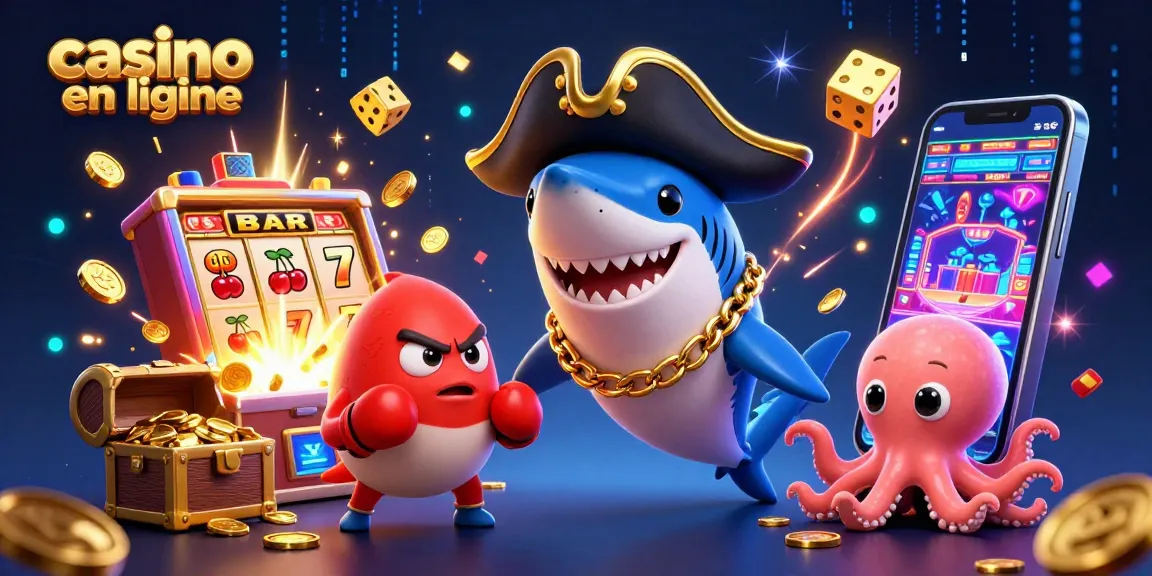 Découvrez une scène dynamique de casino en ligne avec des personnages marins jouant aux machines à sous.
