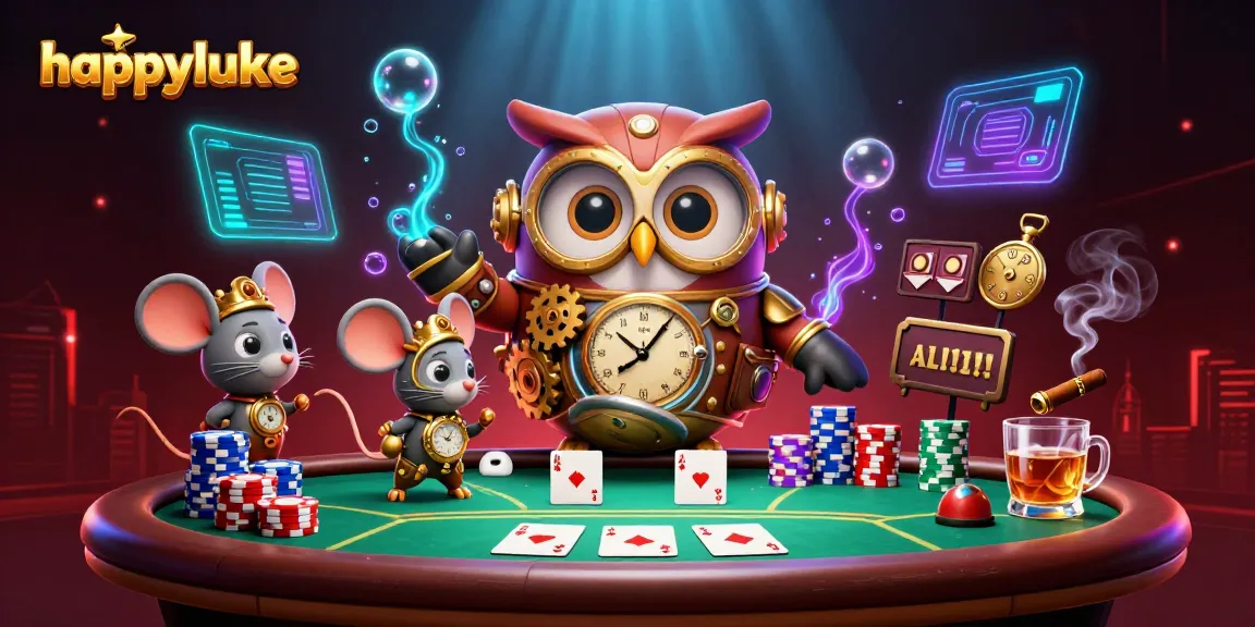 Experience happyluke excitement with a vibrant 3D casino scene, highlighting poker action and steampunk themes.