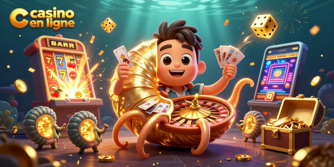 Admirez le nautilus géant dans une scène de casino en ligne dynamique avec des éléments de jeux de hasard.