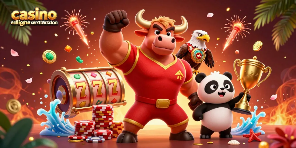 Vibrante illustration 3D représentant une mascotte de casino en ligne sans vérification célébrant avec des éléments de jeu autour.
