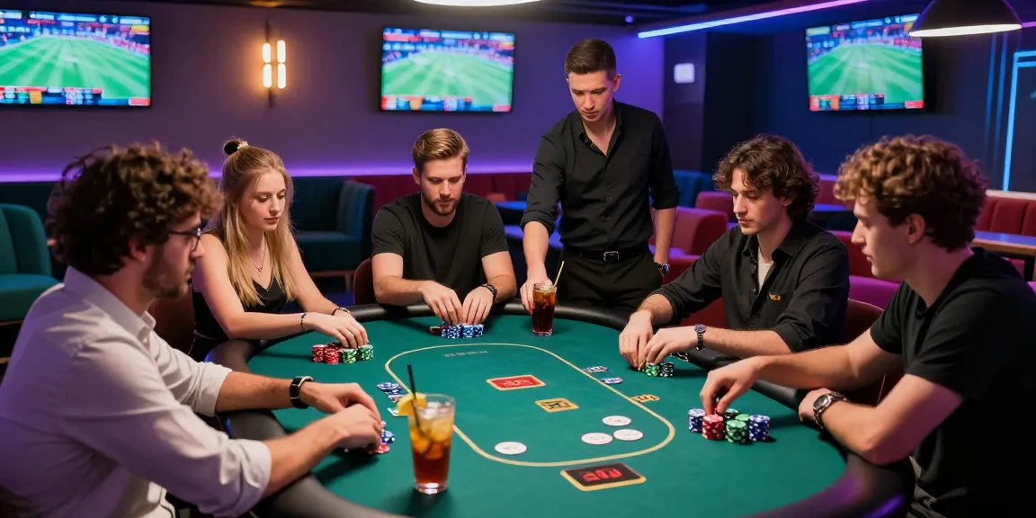 Scène de jeu de casino en ligne avec des joueurs concentrés autour d'une table de poker dynamique.